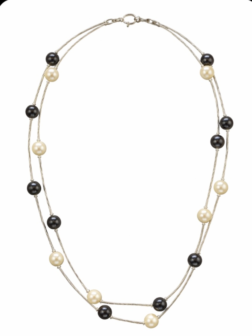Black & White Pearl Necklace Multi-Strand Necklace Alternating Pearls